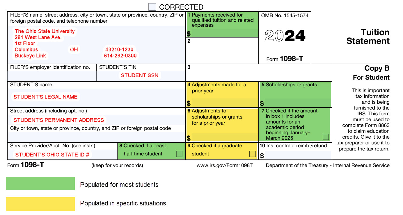 Sample of IRS Form 1098-T for 2024