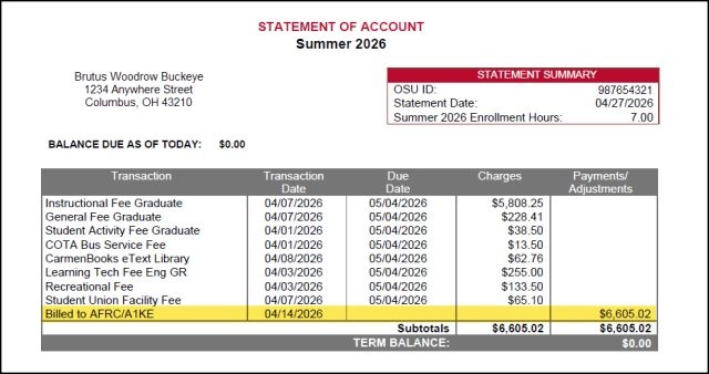 Example statement with Billed To language