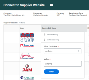Catering Marketplace screenshot connecting to catalog